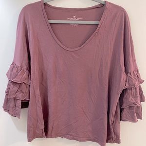 Large Mauve American Eagle Half-Sleeve Ruffled Shirt